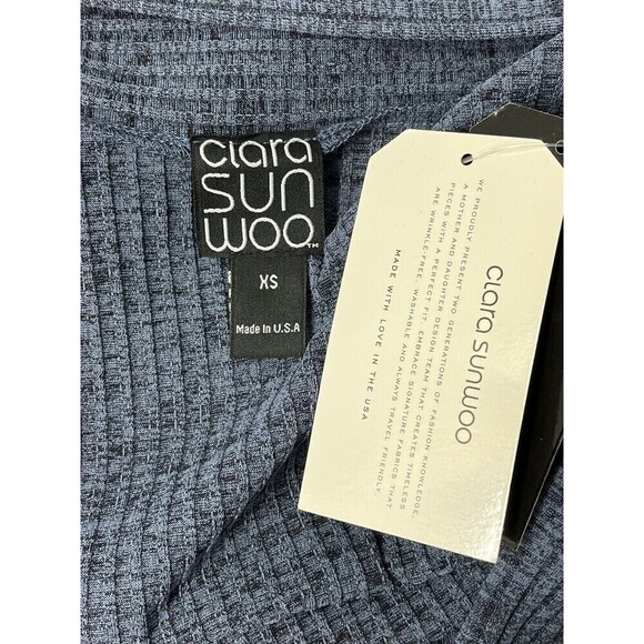 Clara SunWoo Drape Tunic Open Front Cardigan Blue XS Capsule Wardrobe Minimalist - Picture 9 of 10
